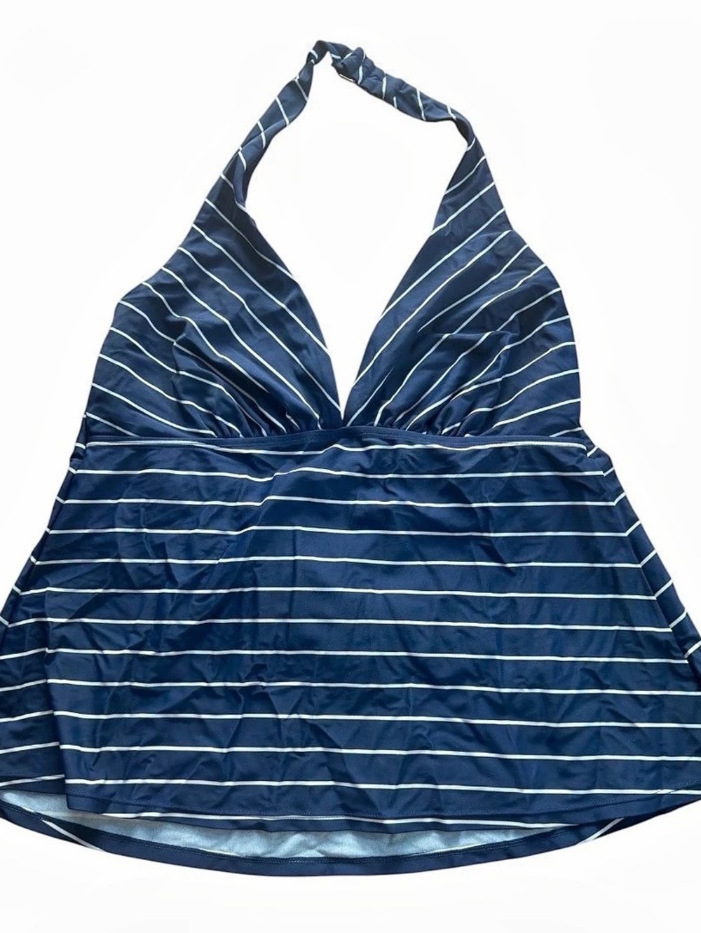 Shade & Shore Navy White Striped Halter Tankini Top XL Womens Swimsuit Swimwear